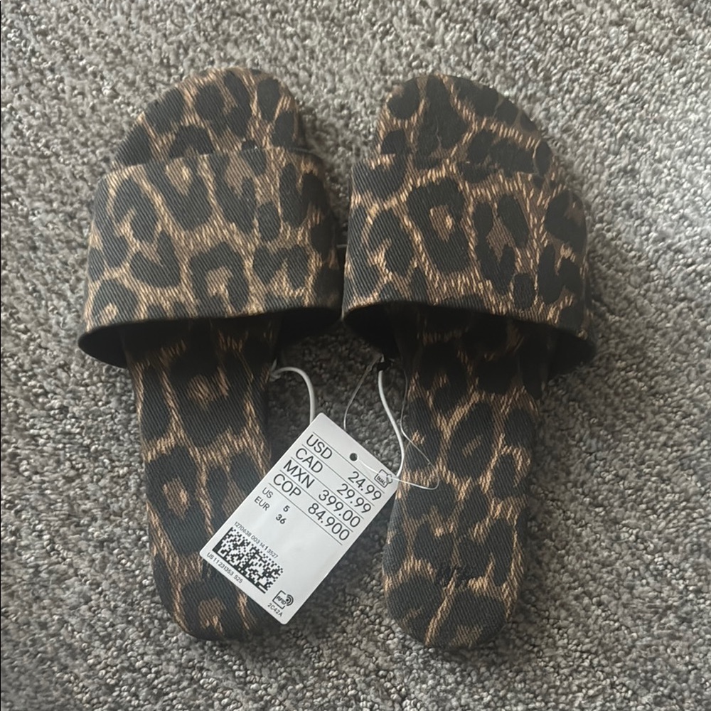 Leopard Print Slide Sandals